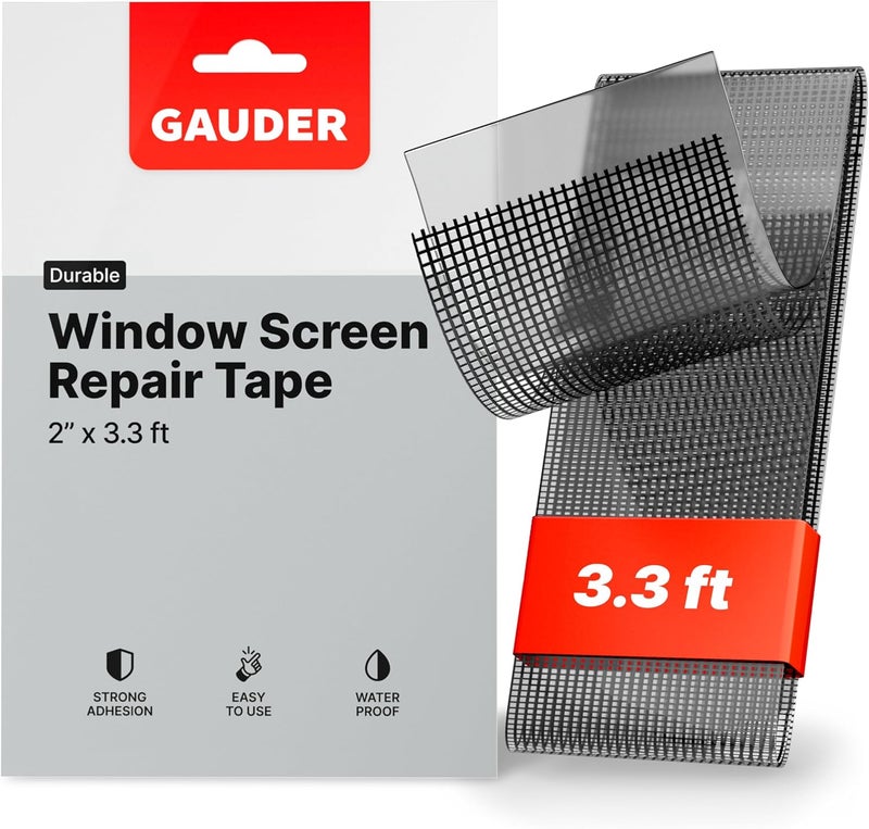 GAUDER Fly Screen Repair Tape - Insect Screen Repair Set Made from Fiberglass Self-Adhesive - Patch for Door, Porch Door and Window (3.3 ft x 2 inches - Black) - Image 1